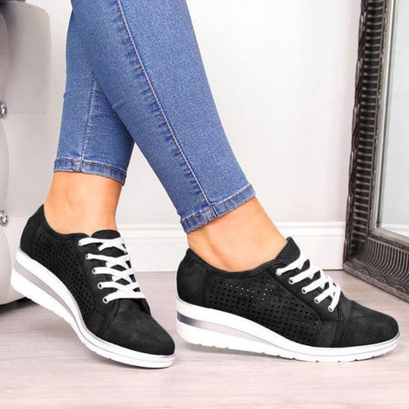 Stor Storlek Kvinnor Casual Enfärgad Rund Tå Lace Up Wedges Loafers