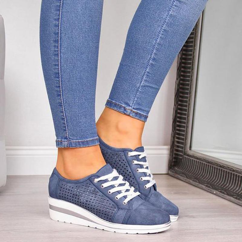 Stor Storlek Kvinnor Casual Enfärgad Rund Tå Lace Up Wedges Loafers