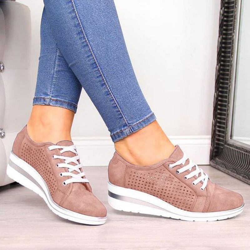 Stor Storlek Kvinnor Casual Enfärgad Rund Tå Lace Up Wedges Loafers