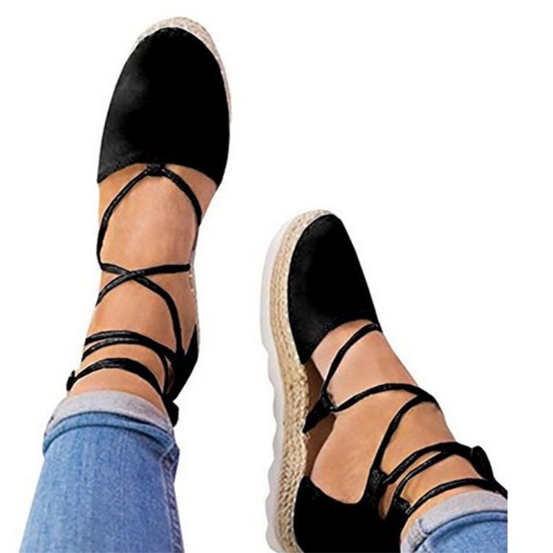 Strappy Espadrilles För Kvinnor Plus Storlek Casual Enfärgade Sommarplattformssandaler