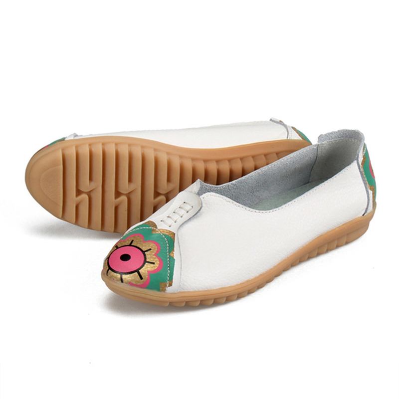 Sun Eye Blommor Pattern Mjukt Läder Slip-ons Lazy Driving Flat Loafers