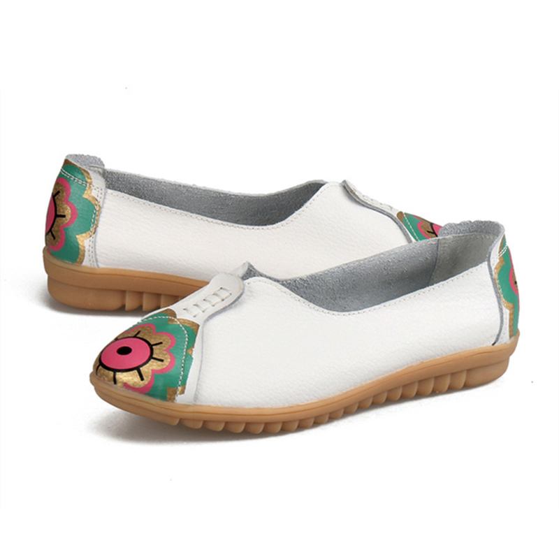 Sun Eye Blommor Pattern Mjukt Läder Slip-ons Lazy Driving Flat Loafers