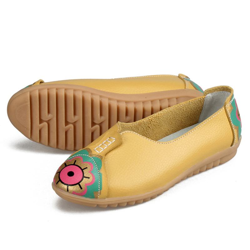 Sun Eye Blommor Pattern Mjukt Läder Slip-ons Lazy Driving Flat Loafers