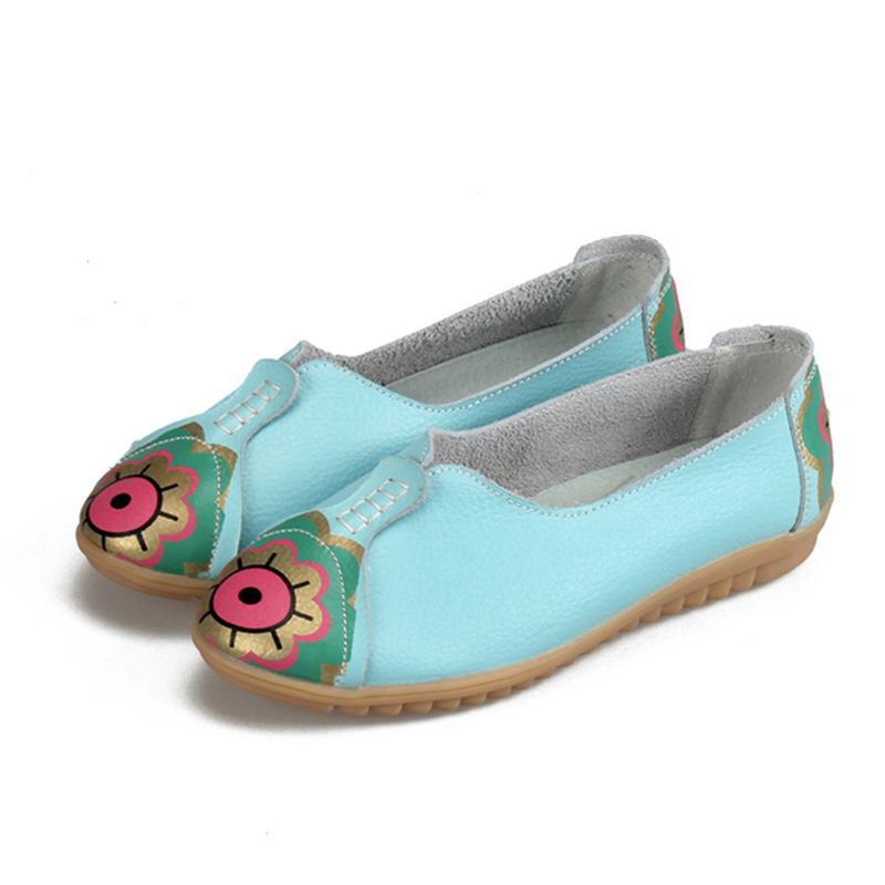 Sun Eye Blommor Pattern Mjukt Läder Slip-ons Lazy Driving Flat Loafers