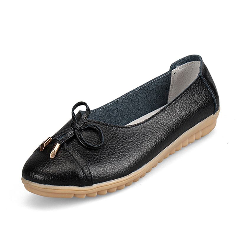 Usa Storlek 5-10 Kvinnor Platt Casual Outdoor Läder Rund Tå Mjuk Bekväm Slip On Flats Skor