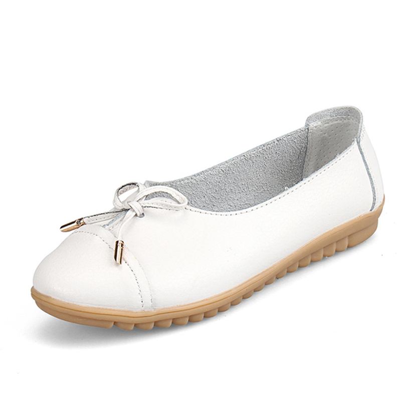 Usa Storlek 5-10 Kvinnor Platt Casual Outdoor Läder Rund Tå Mjuk Bekväm Slip On Flats Skor