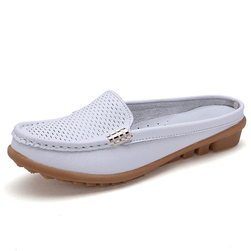 Usa Storlek 5-10 Nya Kvinnor Casual Mode Andas Rund Tå Slip-on Läder Platta Sandaler Skor