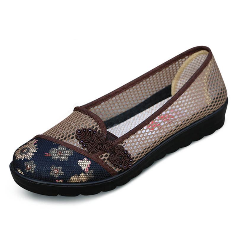 Usa Storlek 5-11 Kvinnor Sommar Fritid Chic Skor Andas Slip-on Mesh Svettabsorption Flats Skor