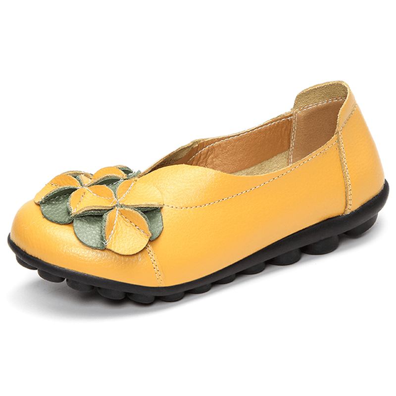 Usa Storlek 5-13 Dam Blommor Flat Shoes Casual Outdoor Leather Slip On Round Toe Loafers