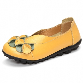 Usa Storlek 5-13 Dam Blommor Flat Shoes Casual Outdoor Leather Slip On Round Toe Loafers