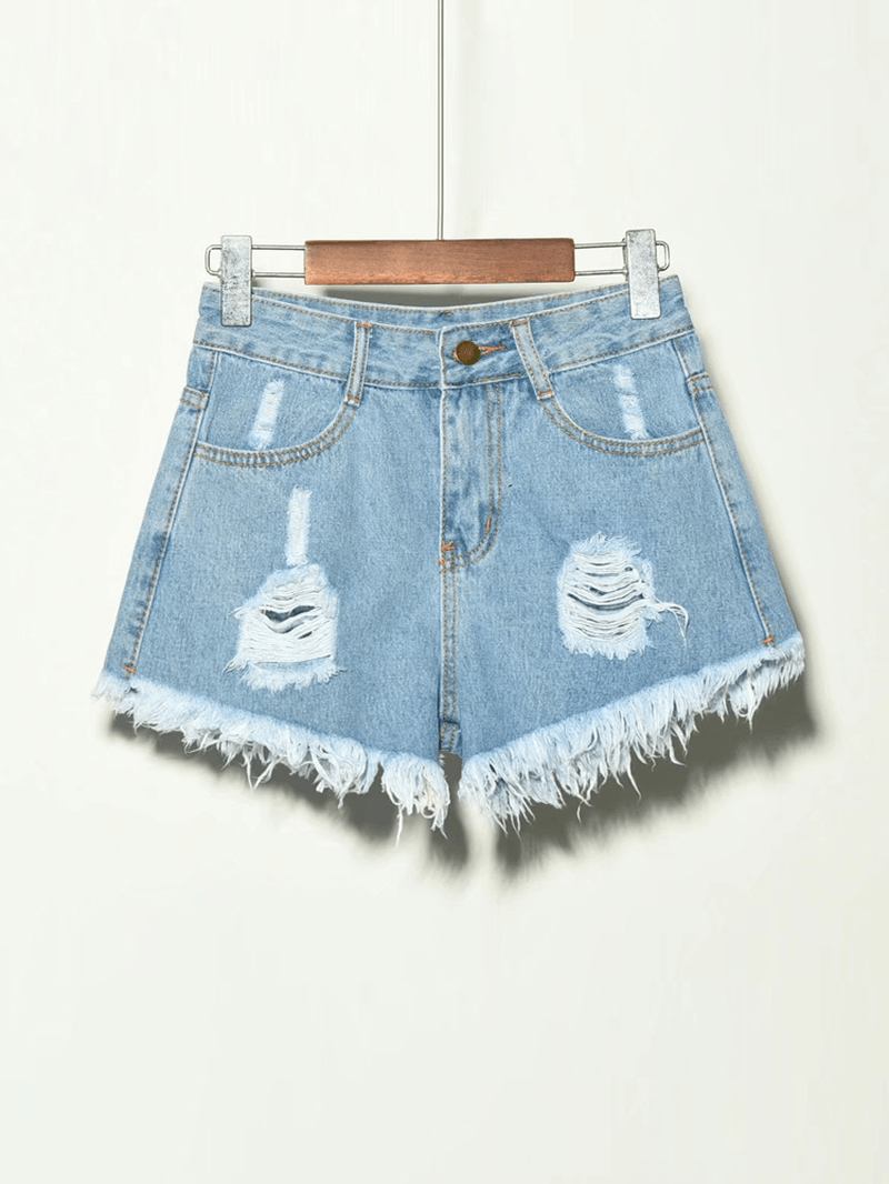 5 Färger Kvinnor Pocket Hollow Ripped Jeansshorts