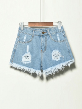 5 Färger Kvinnor Pocket Hollow Ripped Jeansshorts