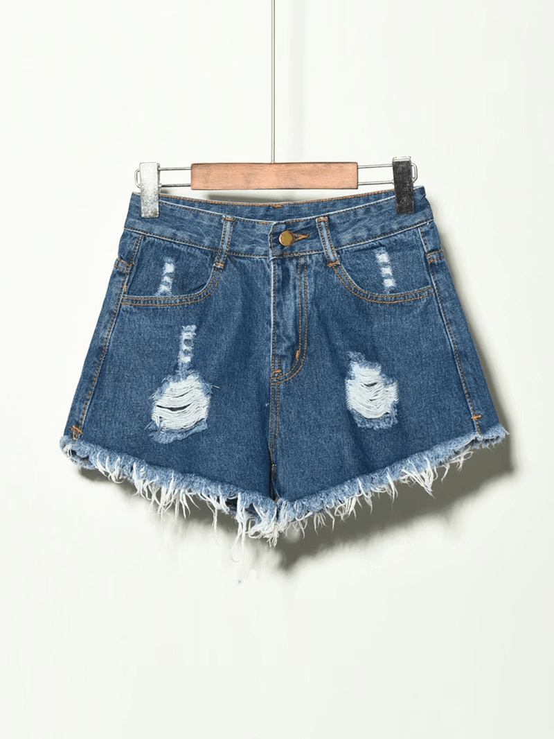 5 Färger Kvinnor Pocket Hollow Ripped Jeansshorts