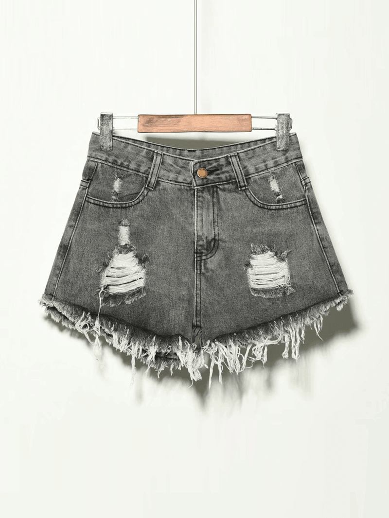 5 Färger Kvinnor Pocket Hollow Ripped Jeansshorts