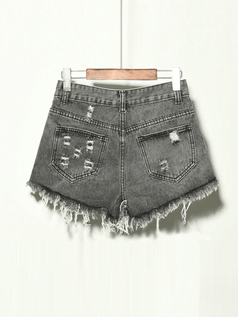 5 Färger Kvinnor Pocket Hollow Ripped Jeansshorts