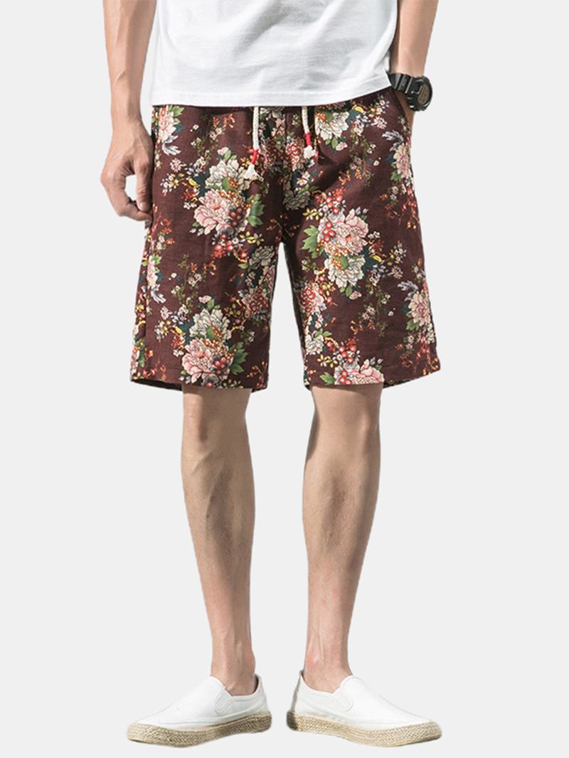 Bomull Herr Blommönster Pocket Dragsko Casual Shorts