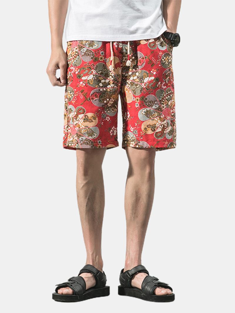 Bomull Herr Blommönster Pocket Dragsko Casual Shorts