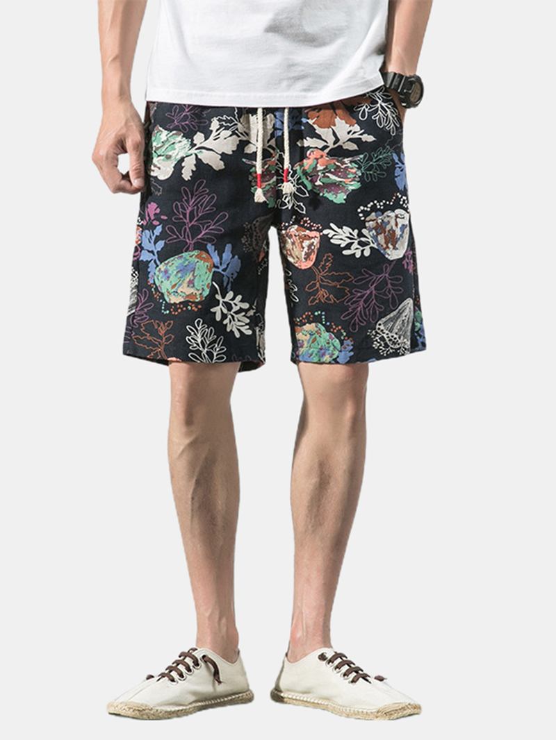 Bomull Herr Blommönster Pocket Dragsko Casual Shorts