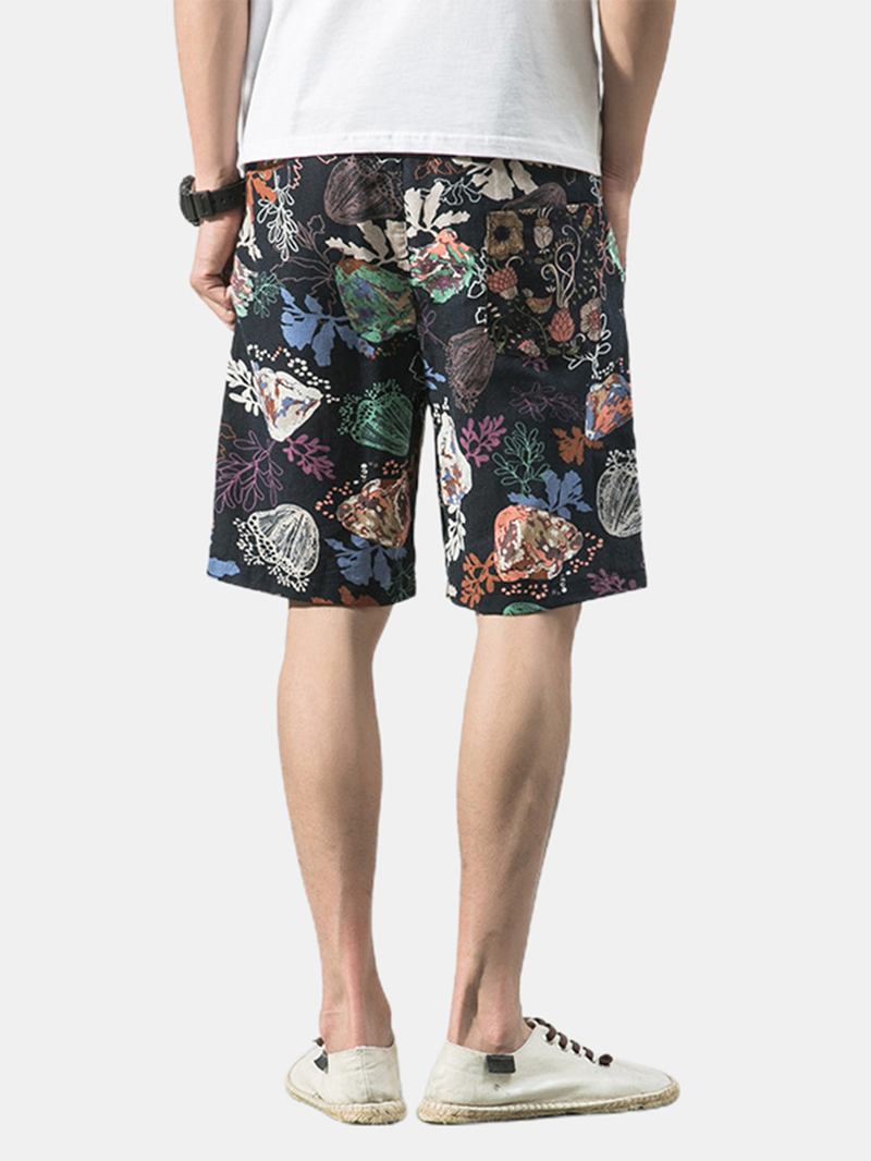 Bomull Herr Blommönster Pocket Dragsko Casual Shorts