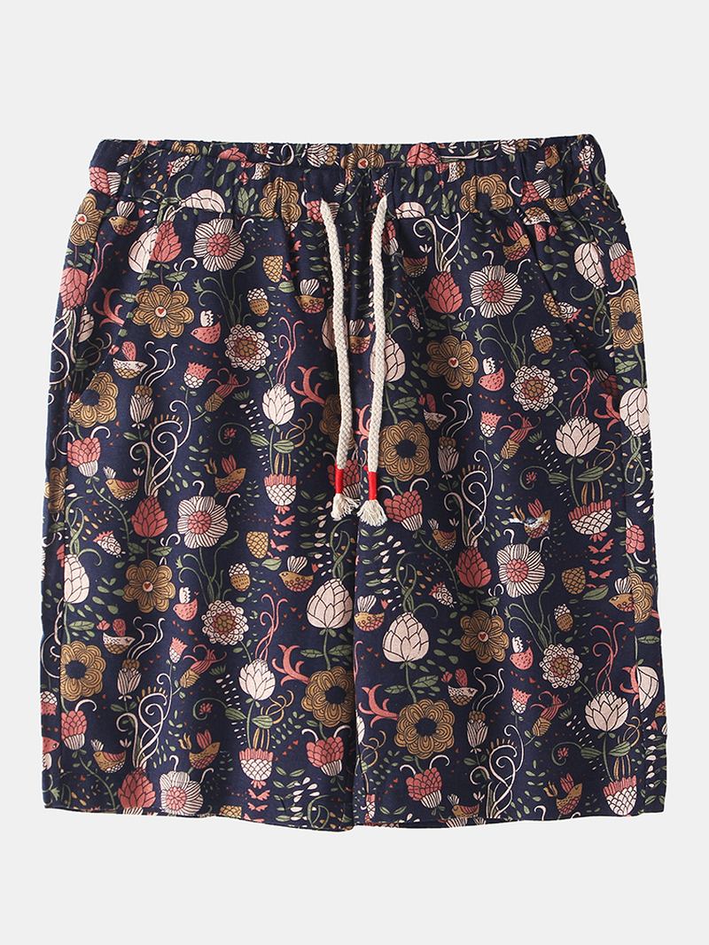 Bomull Herr Blommönster Pocket Dragsko Casual Shorts