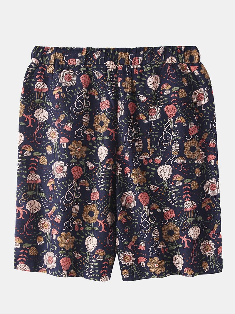 Bomull Herr Blommönster Pocket Dragsko Casual Shorts