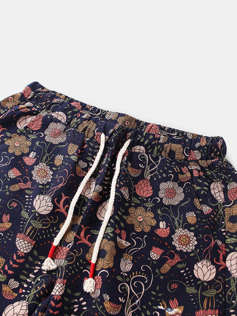 Bomull Herr Blommönster Pocket Dragsko Casual Shorts