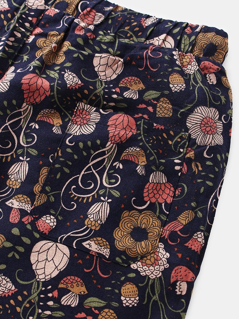 Bomull Herr Blommönster Pocket Dragsko Casual Shorts