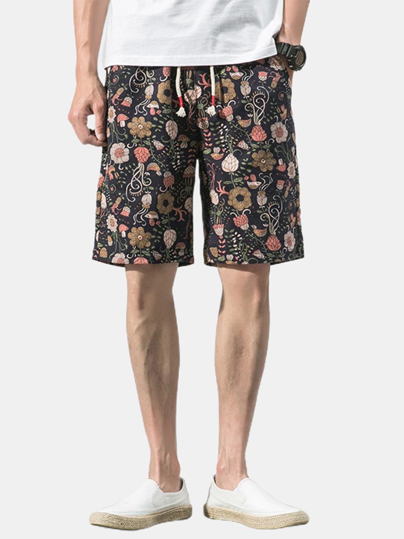 Bomull Herr Blommönster Pocket Dragsko Casual Shorts