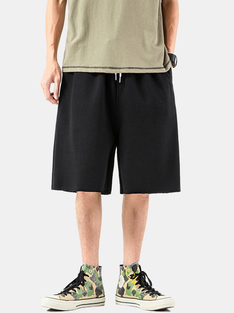 Bomull Herr Enfärgad Pocket Dragsko Overall Lösa Shorts