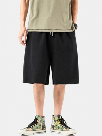 Bomull Herr Enfärgad Pocket Dragsko Overall Lösa Shorts