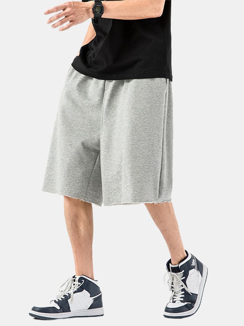 Bomull Herr Enfärgad Pocket Dragsko Overall Lösa Shorts