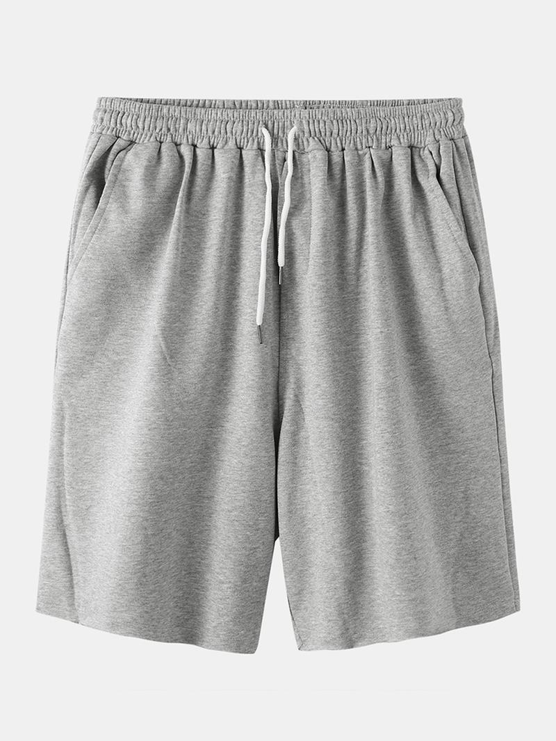 Bomull Herr Enfärgad Pocket Dragsko Overall Lösa Shorts