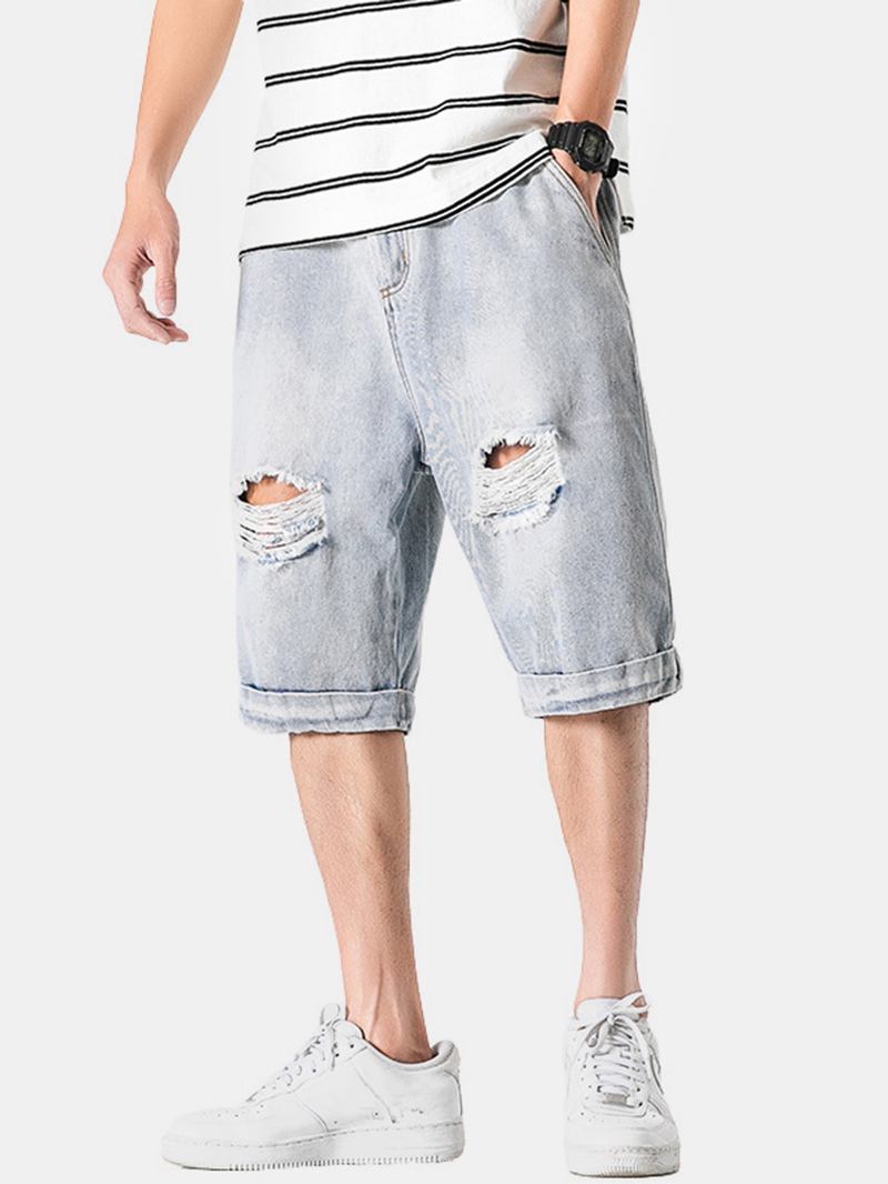 Casual Håldesignade Jeansshorts För Män