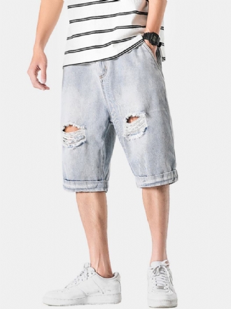 Casual Håldesignade Jeansshorts För Män