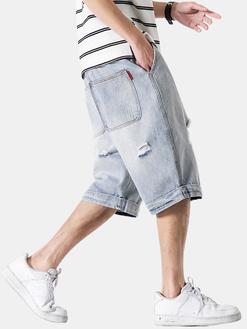 Casual Håldesignade Jeansshorts För Män