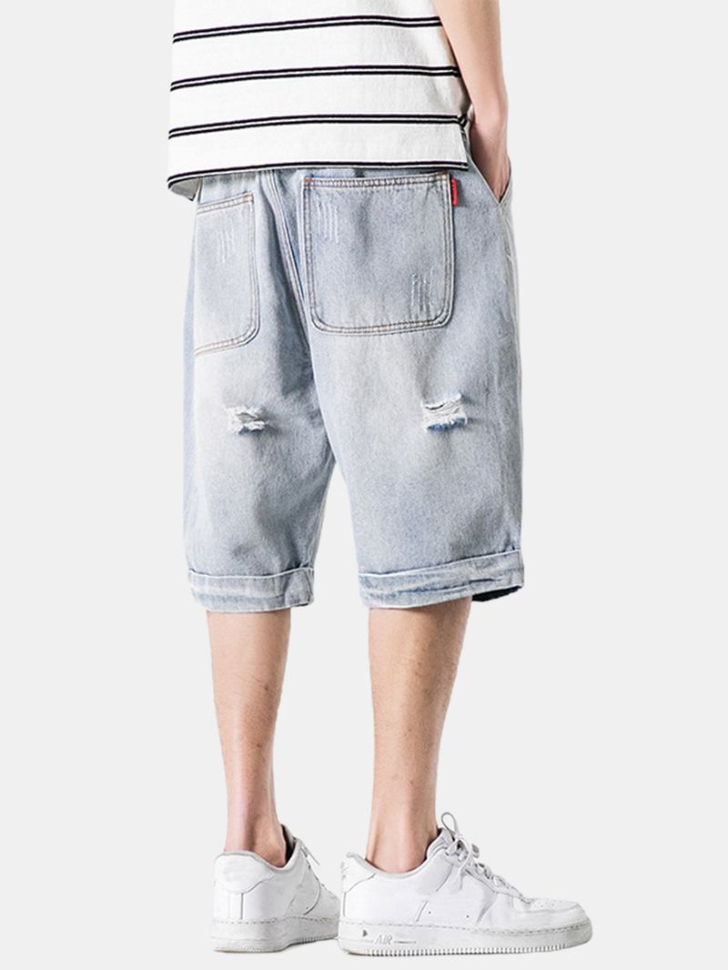 Casual Håldesignade Jeansshorts För Män