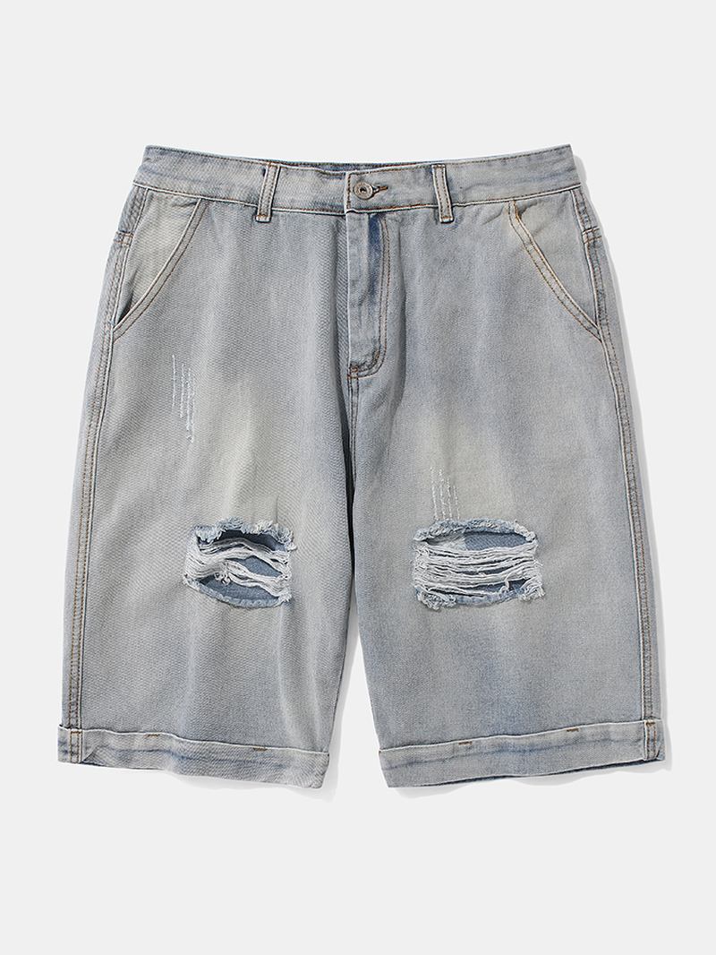 Casual Håldesignade Jeansshorts För Män