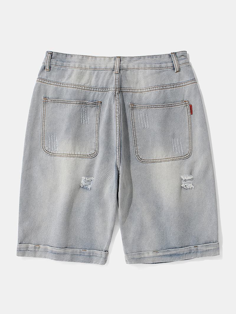 Casual Håldesignade Jeansshorts För Män