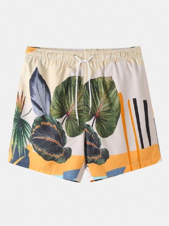 Casual Plants För Män Lämnar Tryck Tropiska Shorts Med Dragsko