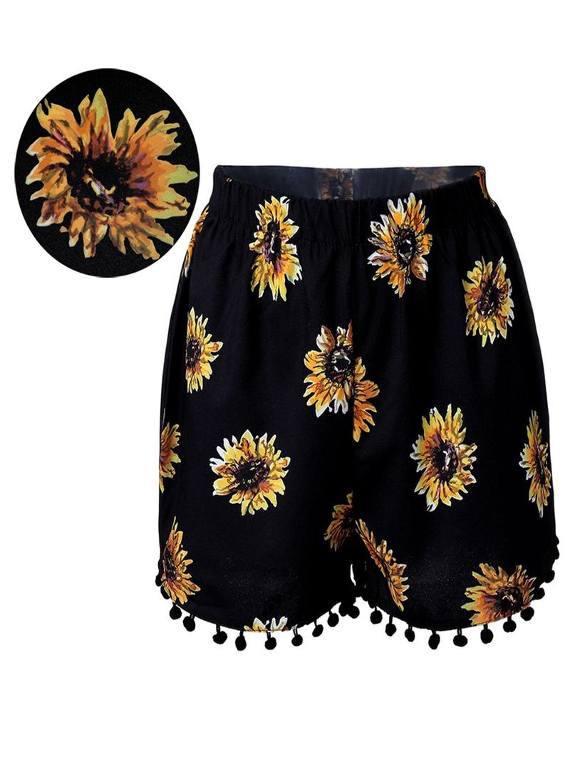 Damer Elastiska Hög Midja Sunflower Med Tryck Shorts Casual Beach Shorts