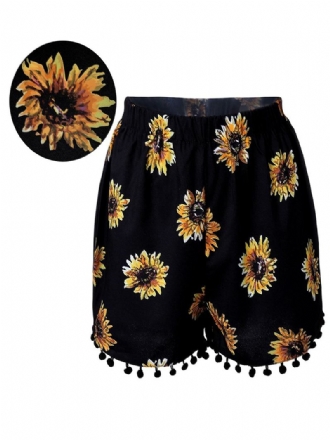 Damer Elastiska Hög Midja Sunflower Med Tryck Shorts Casual Beach Shorts