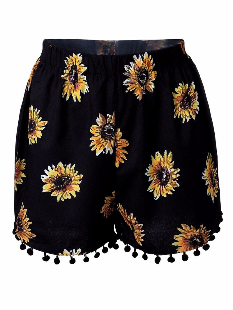 Damer Elastiska Hög Midja Sunflower Med Tryck Shorts Casual Beach Shorts