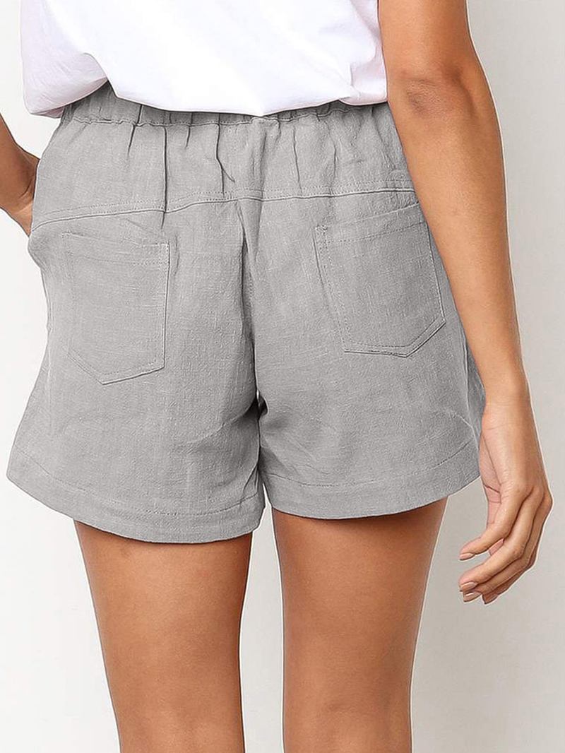 Enfärgad Dragsko I Midjeficka Casual Shorts För Kvinnor