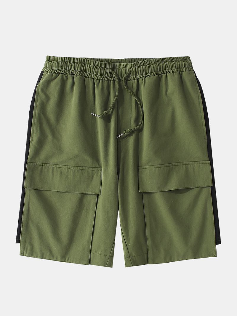 Herr 100% Bomull Multi-pocket Dragsko Arbetsshorts Med Elastiska Midja