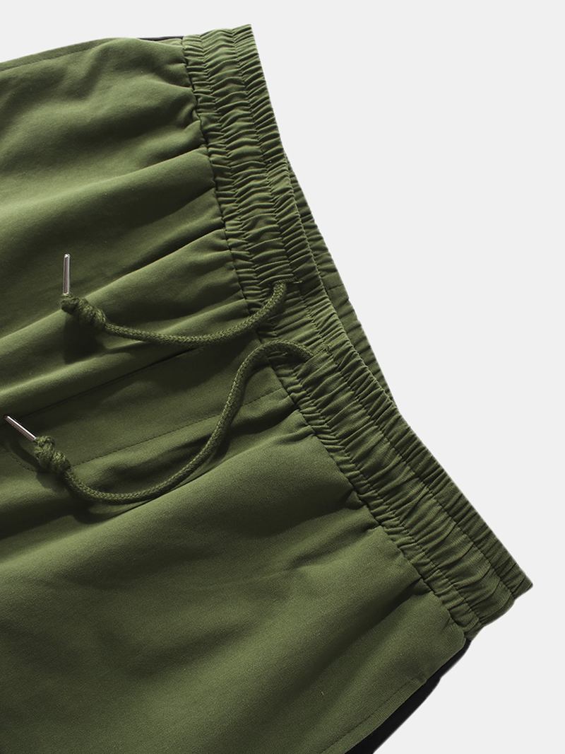 Herr 100% Bomull Multi-pocket Dragsko Arbetsshorts Med Elastiska Midja