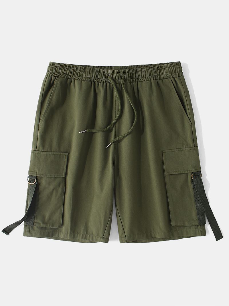 Herr 100% Bomull Muti-pocket Dragsko Arbetsshorts Med Elastiska Midja