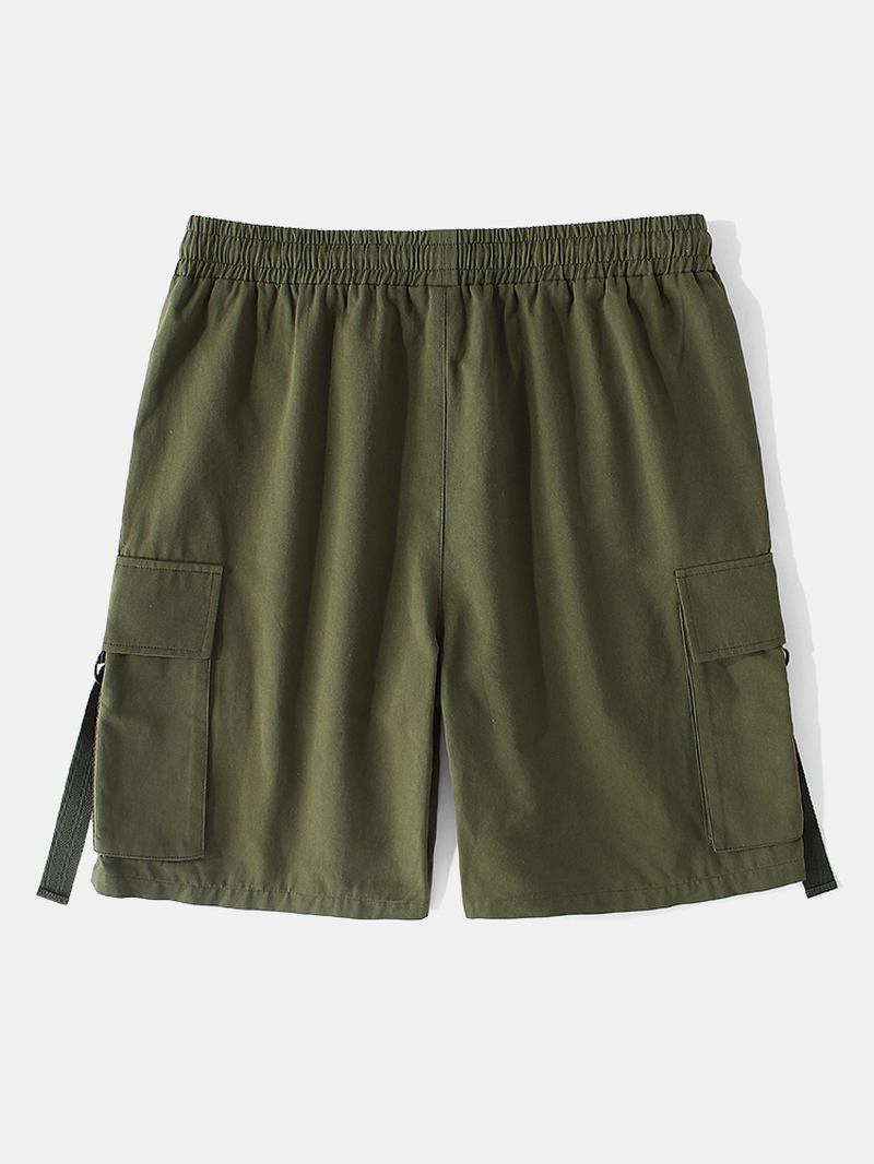 Herr 100% Bomull Muti-pocket Dragsko Arbetsshorts Med Elastiska Midja