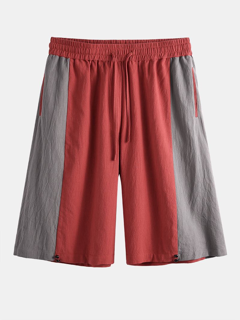 Herr 100% Bomull Patchwork Shorts Med Elastisk Midja