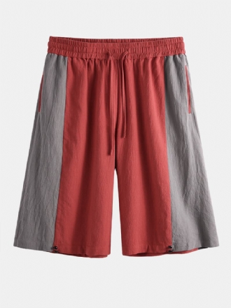 Herr 100% Bomull Patchwork Shorts Med Elastisk Midja