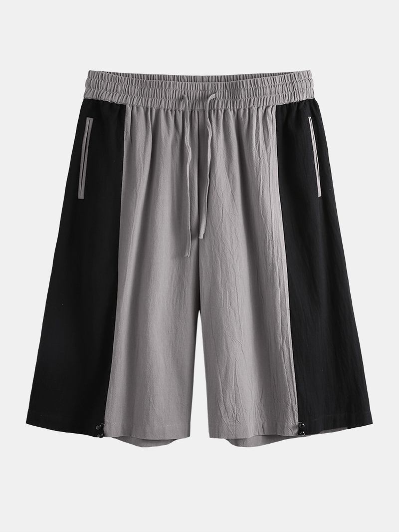 Herr 100% Bomull Patchwork Shorts Med Elastisk Midja